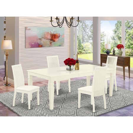 East West Furniture 5 Piece Logan Dining Set - Linen White LGIP5-LWH-C